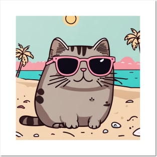 Cute cat pusheen just chilling on the beach Posters and Art